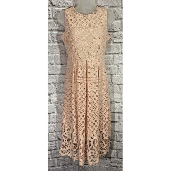 Lace Crochet Dainty Pastel Pink Coquette Midi Dress Medium Feminine Whimsy Fairy - Picture 1 of 11